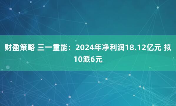 财盈策略 三一重能：2024年净利润18.12亿元 拟10派6元